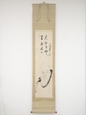 妙心寺関廬山筆　達磨画賛　肉筆紙本掛軸（共箱）